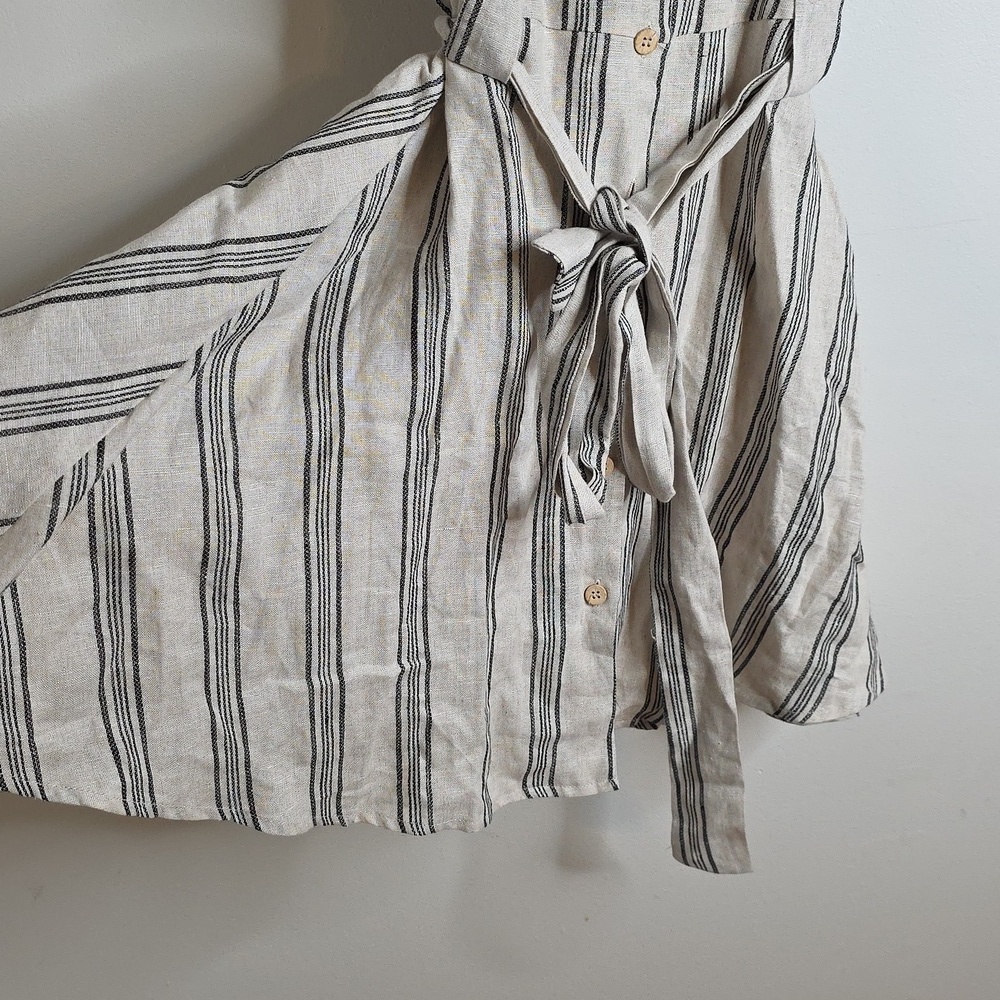 Miou Muse Linen Striped Button-Up Dress with Belt NWOT Large - Picture 4 of 6